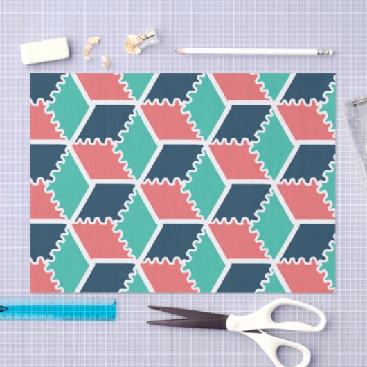 スタイリッシュ幾何モダン色キューブ 薄葉紙 (クラフト)