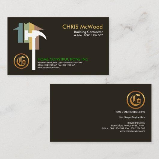 スタイリッシュ建物コントラクタークリエイティブファンシーホーム 名刺 (正面/裏面)