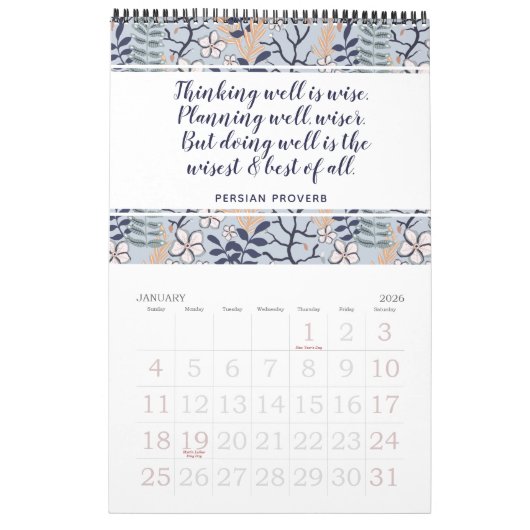 スタイリッシュ感動的引用文植物学フローラ2022 カレンダー (1月 2026)