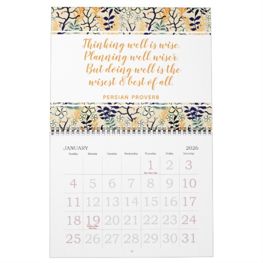 スタイリッシュ感動的引用文植物学フローラ2025 カレンダー (1月 2026)