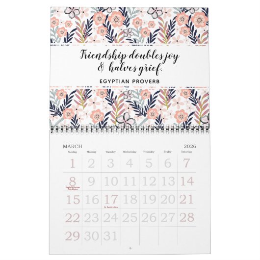 スタイリッシュ感動的引用文植物学フローラ2025 カレンダー (3月 2026)