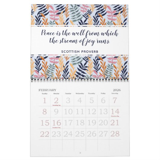 スタイリッシュ感動的引用文植物学フローラ2025 カレンダー (2月 2026)