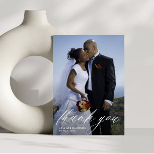 スタイリッシュ手書き結婚原稿の写真 サンキューカード