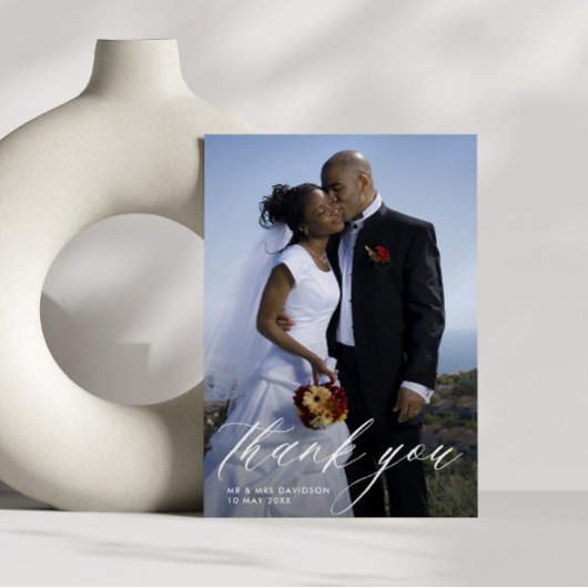 スタイリッシュ手書き結婚原稿の写真 サンキューカード