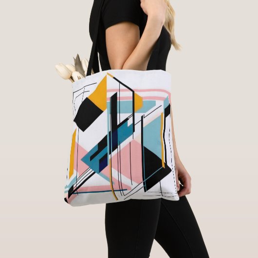 スタイリッシュ抽象芸術はっきりしたでありながら微妙な幾何学的デザイン トートバッグ (クローズアップ)