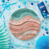 スタイリッシュ抽象芸術サンゴとティール（緑がかった色） ペーパープレート (パーティー)