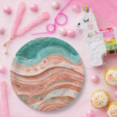 スタイリッシュ抽象芸術サンゴとティール（緑がかった色） ペーパープレート (パーティー)