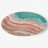 スタイリッシュ抽象芸術サンゴとティール（緑がかった色） ペーパープレート (アングル)