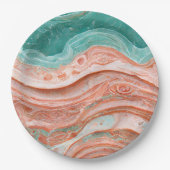 スタイリッシュ抽象芸術サンゴとティール（緑がかった色） ペーパープレート (正面)