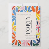 スタイリッシュ抽象芸術フローラ | 40th Birthday Photo 招待状 (正面)