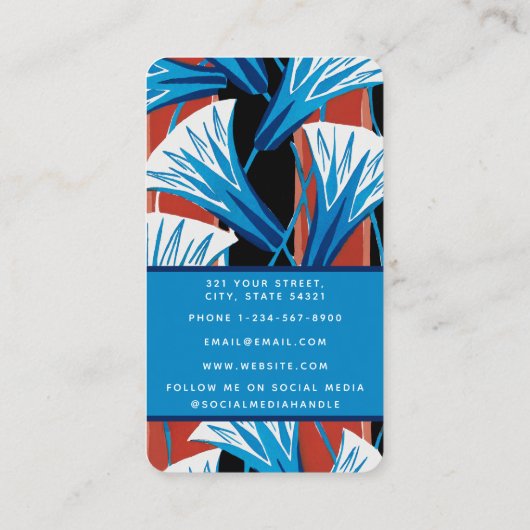 スタイリッシュ抽象芸術レトロヴィンテージフローラ水色 名刺 (裏面)