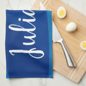 スタイリッシュ抽象芸術図形(青の名パーソナライズされた前) キッチンタオル (四つ折り)