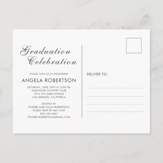 スタイリッシュ抽象芸術水彩写真卒業 インビテーションポストカード (裏面)