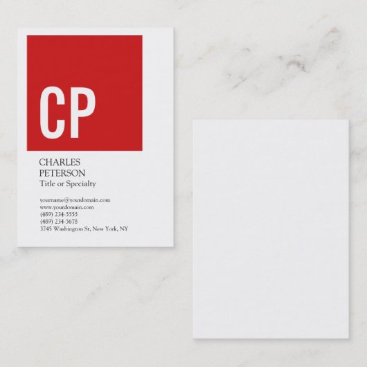 スタイリッシュ文字はっきりしたモノグラムレッドホワイトプロフェッショナル 名刺 (正面/裏面)