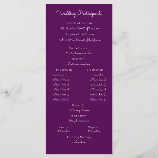 スタイリッシュ文字結婚式 プログラム (裏面)