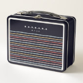 スタイリッシュ新学期カラフルストライプモノグラム メタルランチボックス (正面)