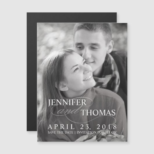 スタイリッシュ日付の写真パーソナライズされたを保結婚存 マグネット招待状 (正面/裏面)