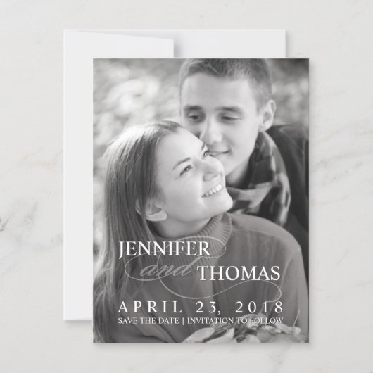 スタイリッシュ日付の写真パーソナライズされたを保結婚存 マグネット招待状 (正面)