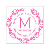 スタイリッシュ明るい赤紫色手描きリース差出人住所 セルフインキングスタンプ (デザイン)