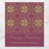 スタイリッシュ明るい赤紫色金ゴールド ワインラベル (シングルラベル)