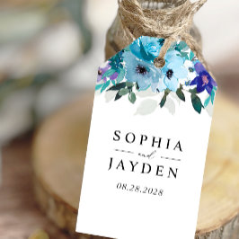 スタイリッシュ春ダスティブルーパープルフローラ結婚ズ ギフトタグ