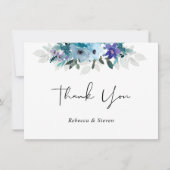 スタイリッシュ春ダスティブルーパープルフローラ結婚ズ サンキューカード (正面)