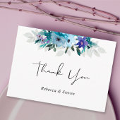 スタイリッシュ春ダスティブルーパープルフローラ結婚ズ サンキューカード