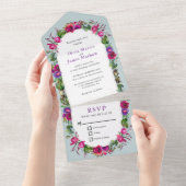スタイリッシュ春ピンク紫結婚の花 オールインワン招待状 (貼ってはがせる)