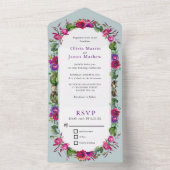 スタイリッシュ春ピンク紫結婚の花 オールインワン招待状 (内側)