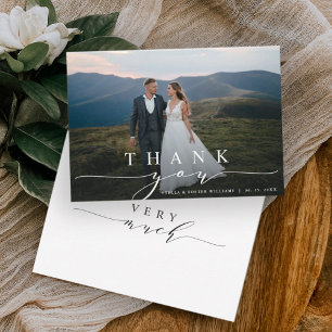 スタイリッシュ書結婚の写真サンキューカード サンキューカード