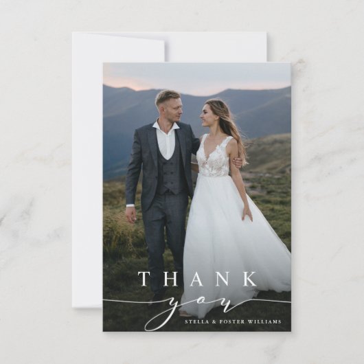 スタイリッシュ書結婚の写真サンキューカード サンキューカード (正面)