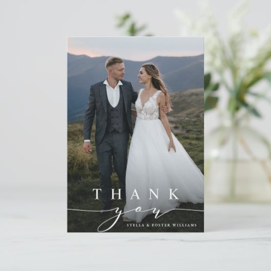 スタイリッシュ書結婚の写真サンキューカード サンキューカード (スタンド正面)