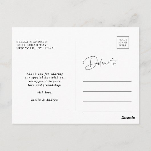 スタイリッシュ書結婚の感謝の写真 ポストカード (裏面)