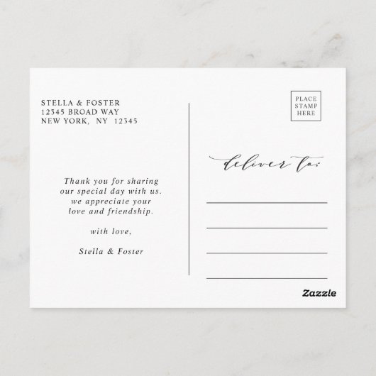 スタイリッシュ書道結婚の写真ありがとう ポストカード (裏面)