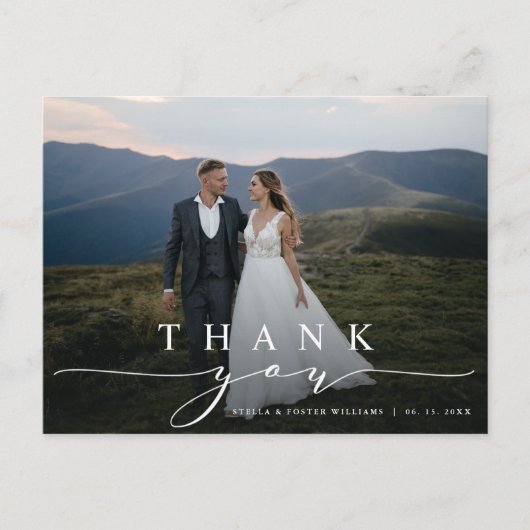スタイリッシュ書道結婚の写真ありがとう ポストカード (正面)