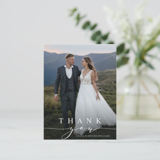 スタイリッシュ書道結婚の写真ありがとう ポストカード (スタンド正面)