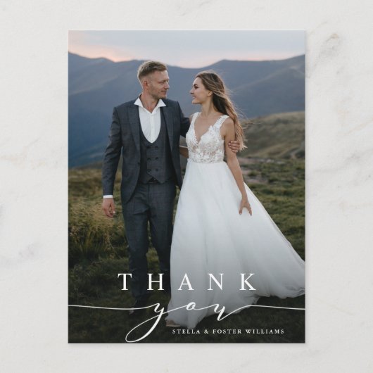 スタイリッシュ書道結婚の写真ありがとう ポストカード (正面)