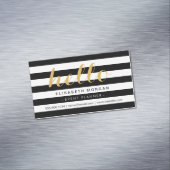 スタイリッシュ書道Say Hello白黒ストライプ マグネット名刺 (インサイチュ)