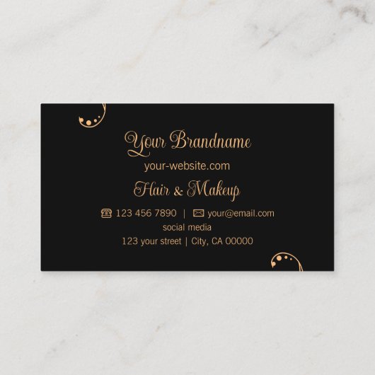 スタイリッシュ桃と黒と華美ポートレート写真 名刺 (裏面)