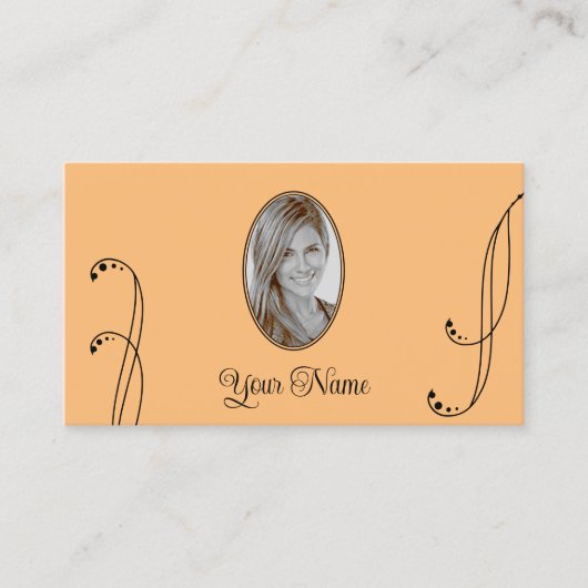 スタイリッシュ桃と黒と華美ポートレート写真 名刺 (正面)