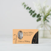 スタイリッシュ桃と黒と華美ポートレート写真 名刺 (スタンド正面)