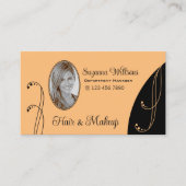 スタイリッシュ桃と黒と華美ポートレート写真 名刺 (正面)