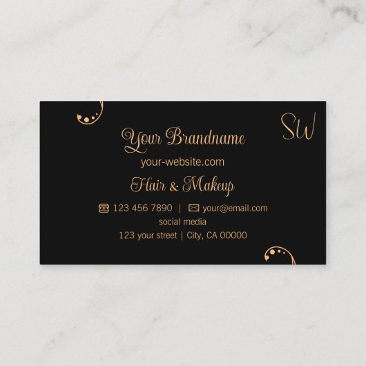 スタイリッシュ桃と黒モノグラム華美シック 名刺 (裏面)