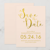 スタイリッシュ桃のスクリプト結婚式の日付を保存 セーブザデート (正面/裏面)