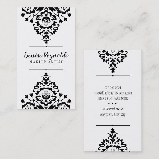 スタイリッシュ業務エレガントかわいらし白黒 名刺 (正面/裏面)