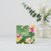 スタイリッシュ水モダン色フローラ花植物学 スクエア名刺 (スタンド正面)