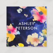 スタイリッシュ水モダン色フローラ花植物学 スクエア名刺 (正面)