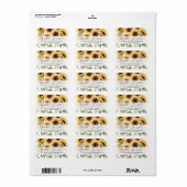 スタイリッシュ水彩ひまわりフローラ&スクリプト名 ラベル (フルシート)