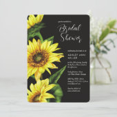 スタイリッシュ水彩ひまわりブラックウェディングシャワー 招待状 (スタンド正面)