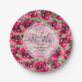 スタイリッシュ水彩ピンクフローラブライダルシャワー ペーパープレート (正面)